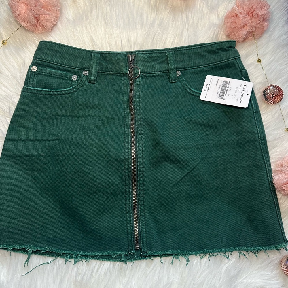 Free people green denim mini skirt! New with tags! Size 26!